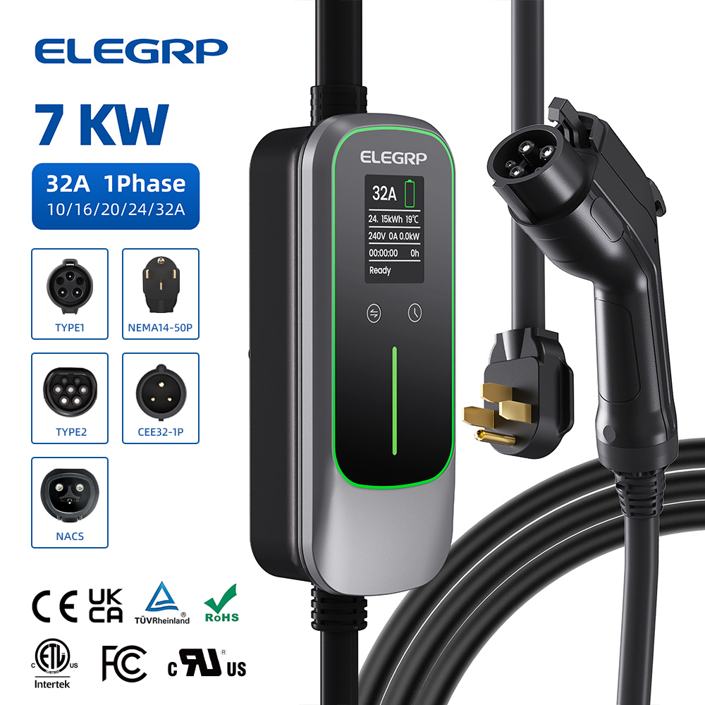 Portable Ev Charger - ELEGRP 32 アンペアポータブル電気自動車充電器、すべての J1772 電気自動車用の家庭用モバイル EV